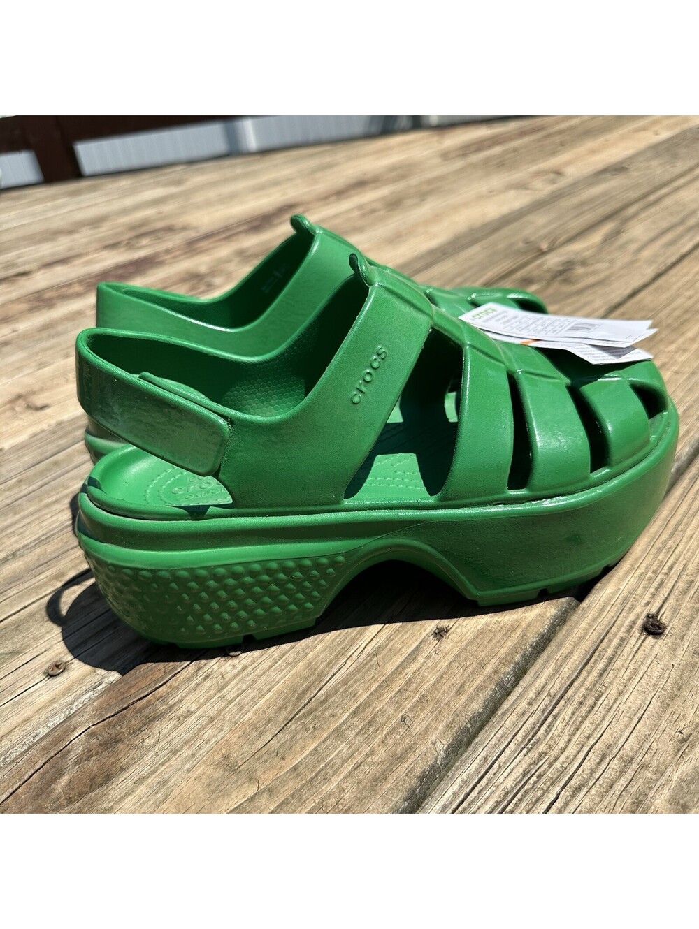 Crocs Stomp Fisherman Sandals High Shine Green Platform 210057-3WH Women's 9 NWT